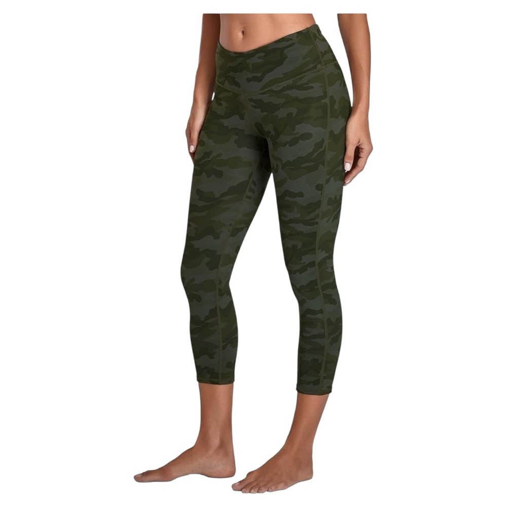 Oalka Women's Yoga Capris Workout Leggings Multi Army Green Camo Large